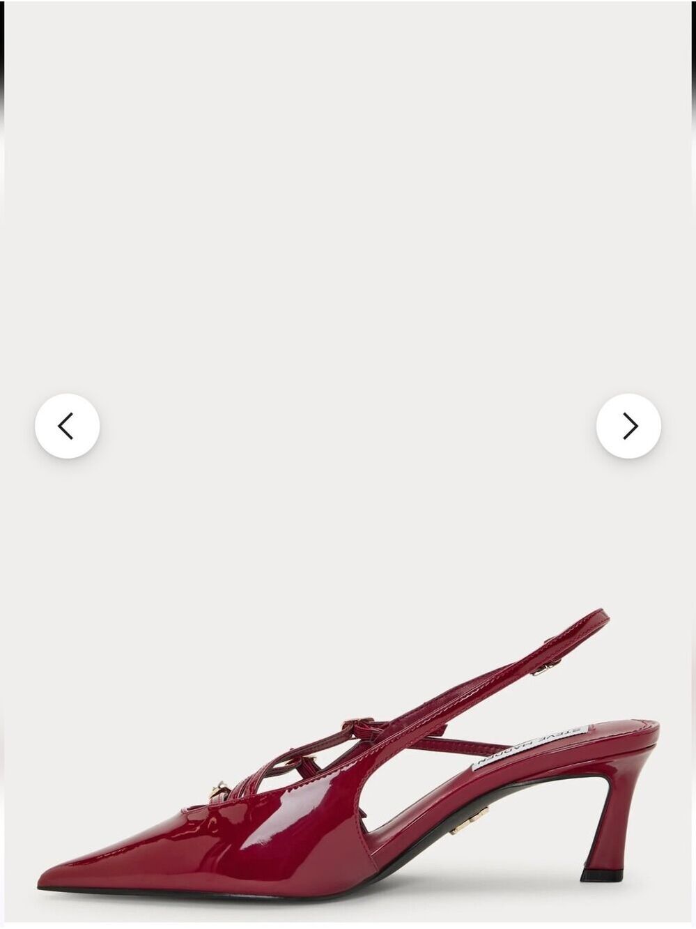 STEVE MADDEN Burgundy Patent Pointed Slingback Kitten Heels Buckle Straps Sz 7.5 - Picture 6 of 6